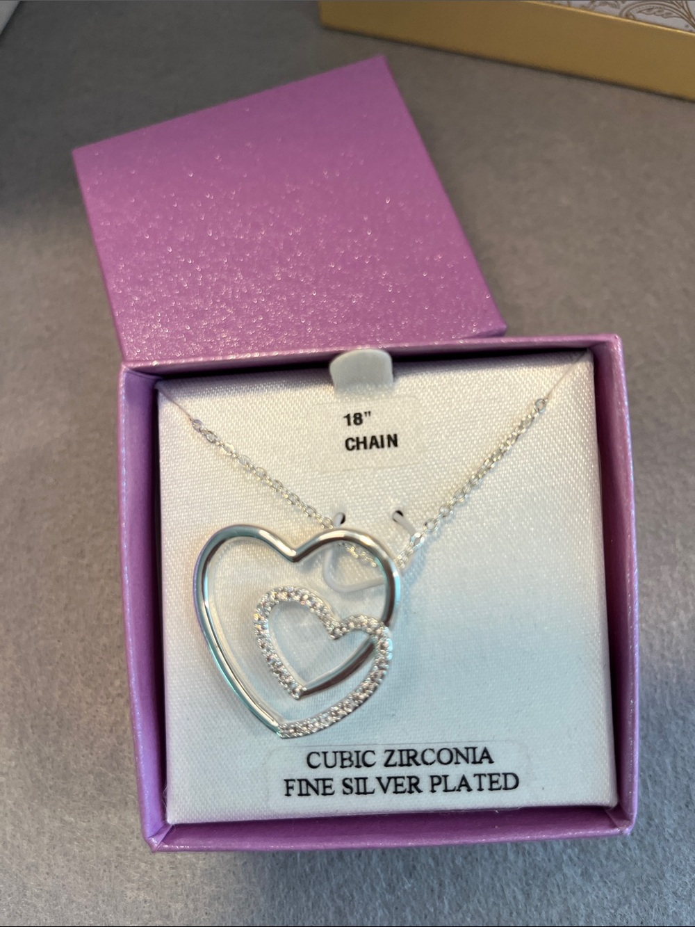 Silver-Plated Double Heart Necklace with Cubic Zirconia - Silver
